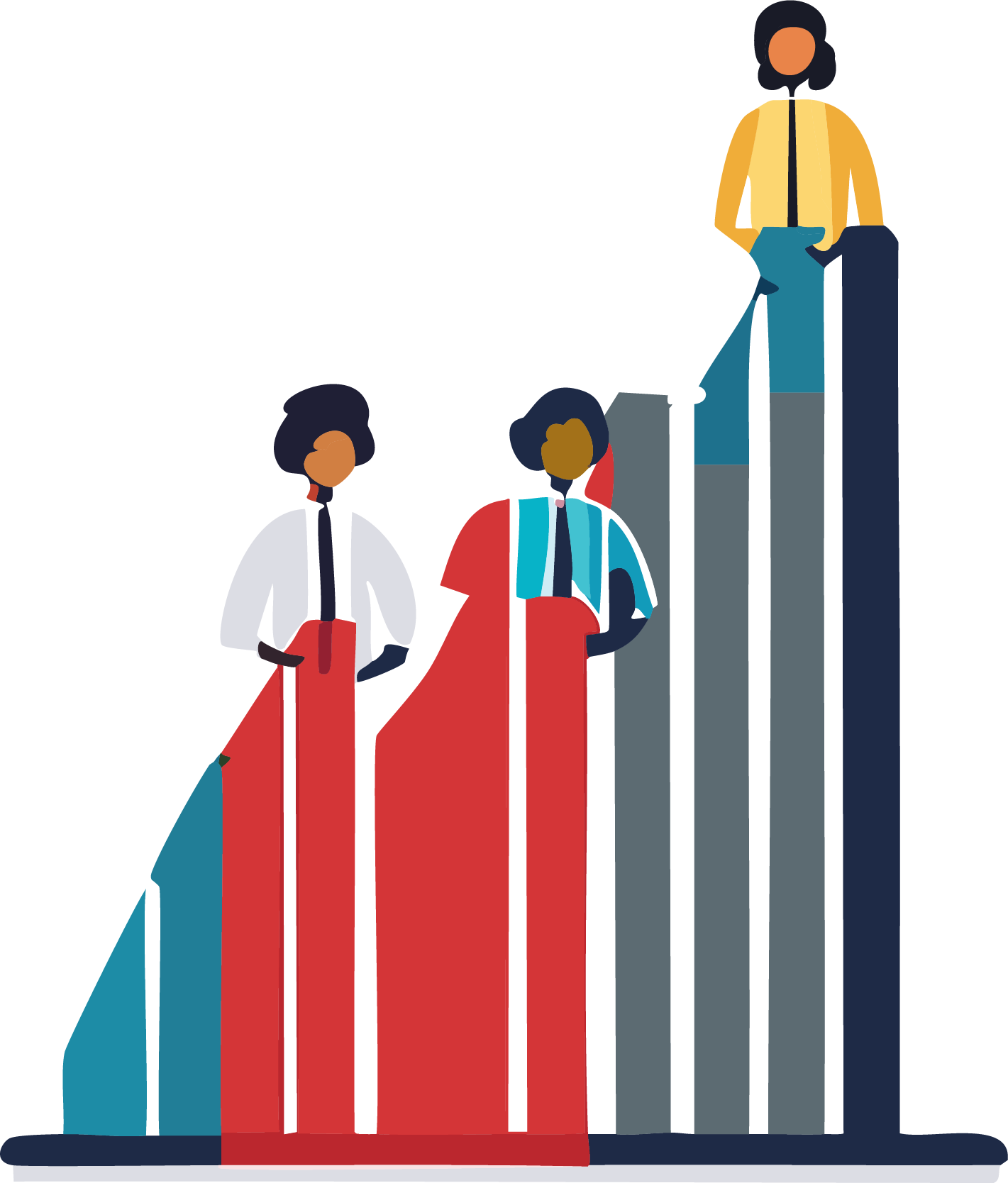 Rising bar graph with icons of leaders